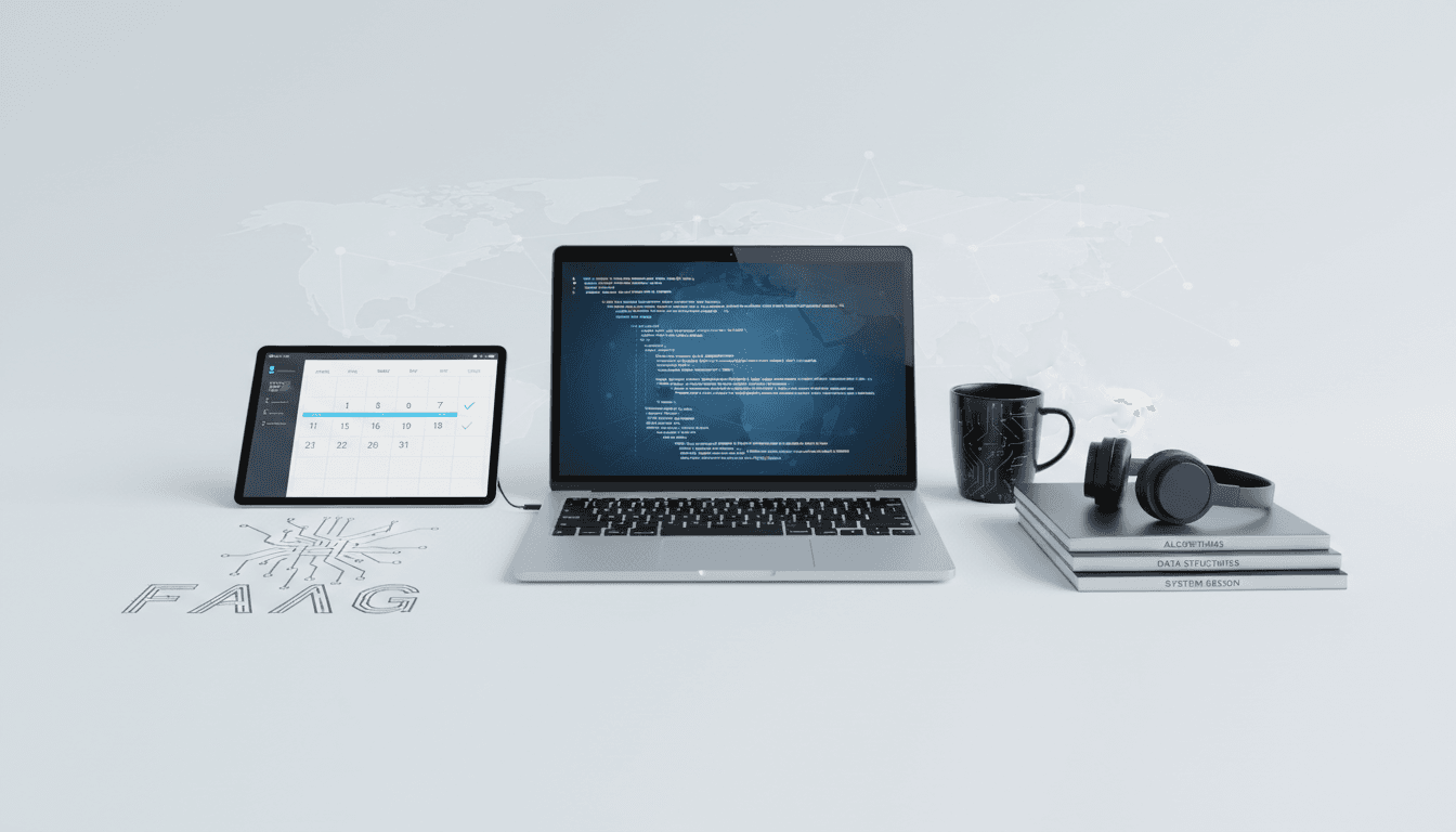 Man coding in front of laptop, FAANG interview prep guide.