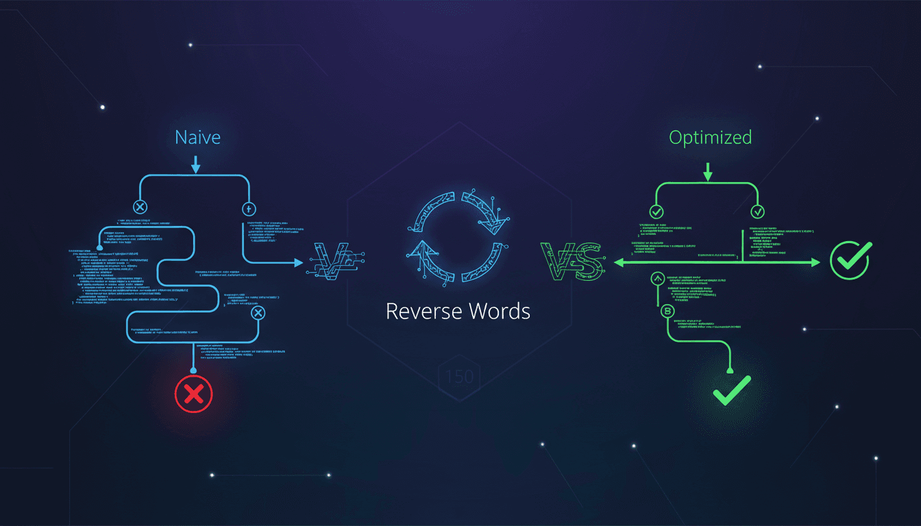LeetCode 150: Reverse Words solution comparison - naive vs. optimized.