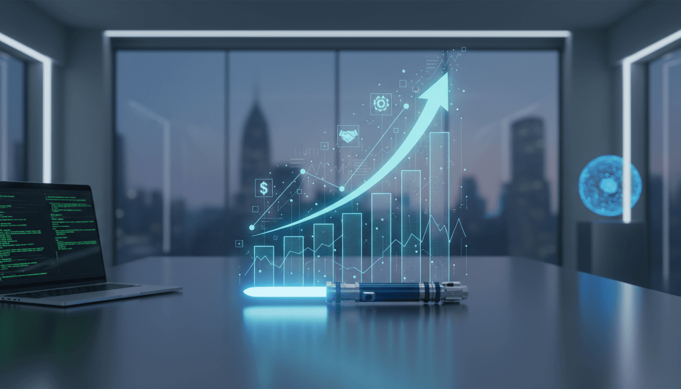 Jedi negotiating tech salary: a hand holds a lightsaber over a salary graph.