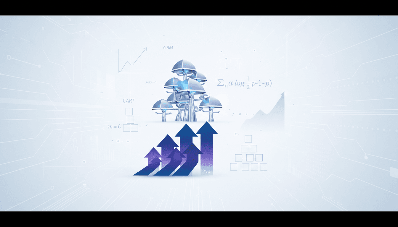 ML interview prep: Tree and boosting formulas visualized.